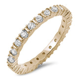 Yellow Gold Plated 4 Prong Round Cubic Zirconia Eternity Band .925 Sterling Silver Ring