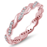  Rose Gold Plated Twisted Cubic Zirconia Eternity Band .925 Sterling Silver Ring