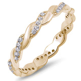  Yellow Gold Plated Twisted Cubic Zirconia Eternity Band .925 Sterling Silver Ring Sizes 4-10