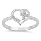 <span>CLOSEOUT! </span>Simple Cross Heart CZ Promise Purity .925 Sterling Silver Ring
