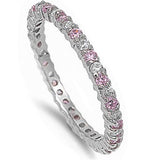 Stackable Pink & Clear Cubic Zirconia .925 Sterling Silver Eternity Band