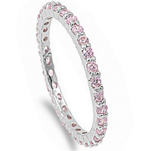 Beautiful Stackable Pink Cubic Zirconia Eternity Anniversary Band .925 Sterli
