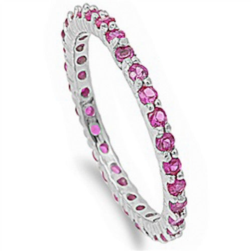 Beautiful Stackable Ruby Cubic Zirconia Eternity Anniversary Band .925 Sterli