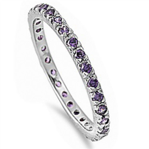 Beautiful Stackable Amethyst Cubic Zirconia Eternity Anniversary Band .925 St