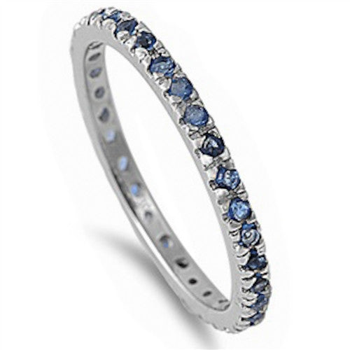 Beautiful Stackable Sapphire Cubic Zirconia Eternity Anniversary Band .925 St