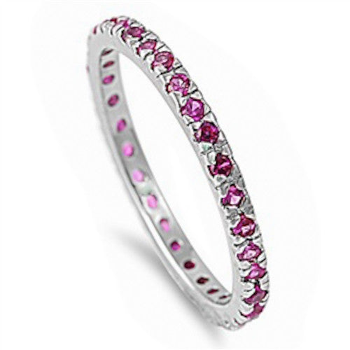 Beautiful Stackable Ruby Cubic Zirconia Eternity Anniversary Band .925 Sterli