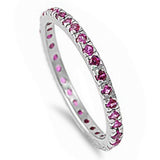 Beautiful Stackable Ruby Cubic Zirconia Eternity Anniversary Band .925 Sterling Silver