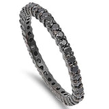 Black Plated Cubic Zirconia Stackable Band .925 Sterling Silver Ring