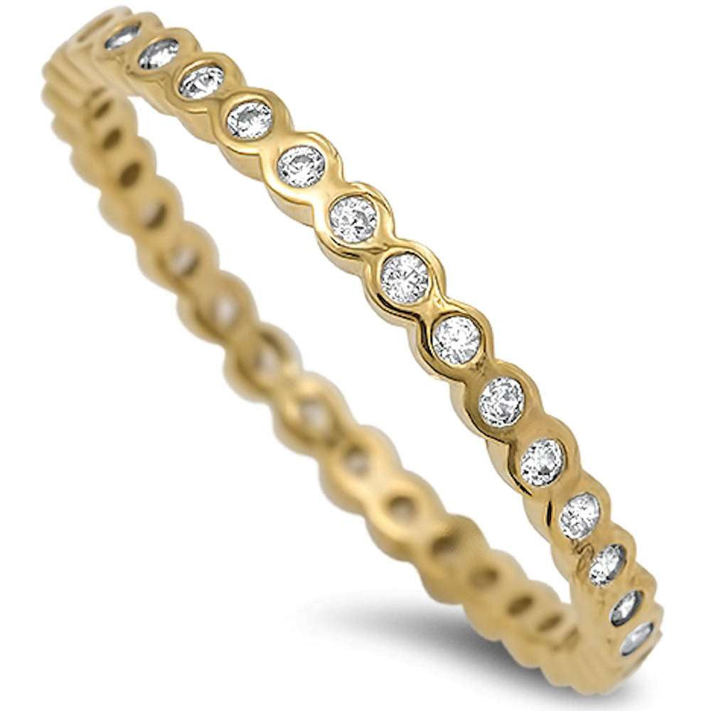 Yellow Gold Plated Cz Eternity Band .925 Sterling Silver Ring Sizes 2-10