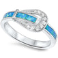 Blue Opal & Cz Belt Buckle .925 Sterling Silver Ring Sizes 5-10