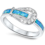 Blue Opal & Cz Belt Buckle .925 Sterling Silver Ring Sizes 5-10