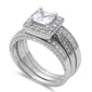 3 PIECE SET PRINCESS CUT SOLITAIRE WEDDING .925 Sterling Silver Ring Sizes 5-10