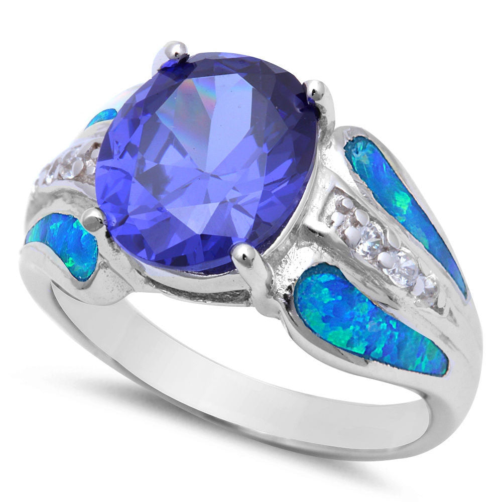 Tanzanite,Blue Opal, & Russian CZ .925 Sterling Silver Ring Sizes 5-10