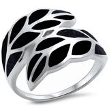 <span>CLOSEOUT!</span> Black Onyx Inlay Leaf .925 Sterling Silver Ring