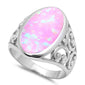 Oval Pink Opal Filigree Ring .925 Sterling Silver Size 7-9