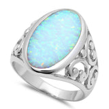  Oval White Opal Filigree Ring .925 Sterling Silver