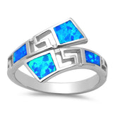 Blue Opal Greek Key Design .925 Sterling Silver Ring