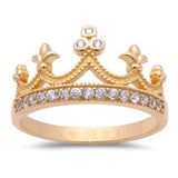  Yellow Gold Plated Cubic Zirconia Crown .925 Sterling Silver Ring