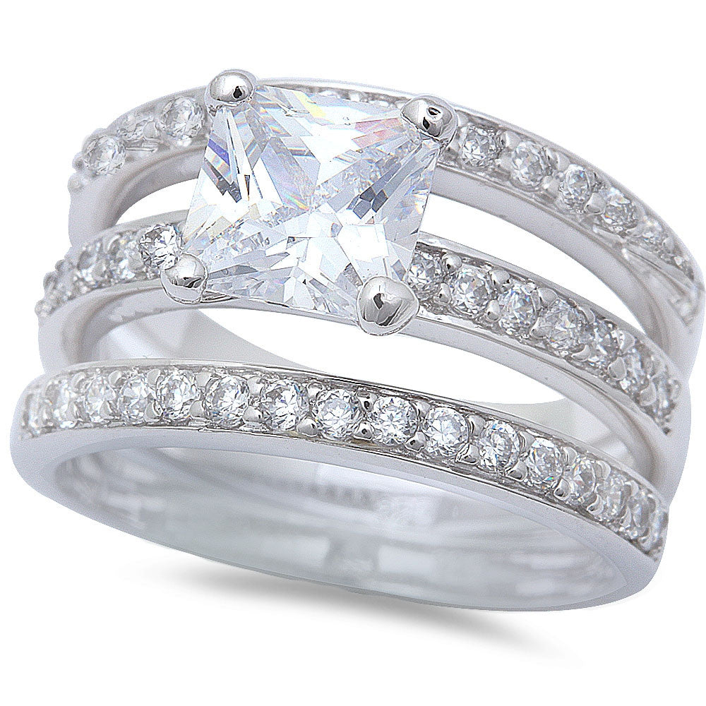 2.5Ct Princess & Round Cz Wedding Set .925 Sterling Silver Ring Sizes 5-9