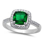 Sterling Silver Cushion Cut Emerald Ring with CZ