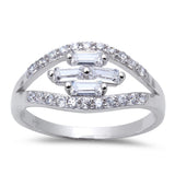 Sterling Silver Round and Baguette Cubic Zirconia Ring Sizes 5-10