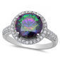 Sterling Silver Halo Rainbow Topaz Ring with Cubic Zirconias