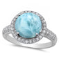 Sterling Silver Halo Natural Larimar Ring .925 Sterling Silver Ring Sizes 6-8