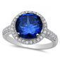 Sterling Silver Halo Blue Sapphire Ring with Cubic Zirconias