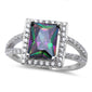 Sterling Silver Radiant Cut Rainbow Topaz Ring with Cubic Zirconia