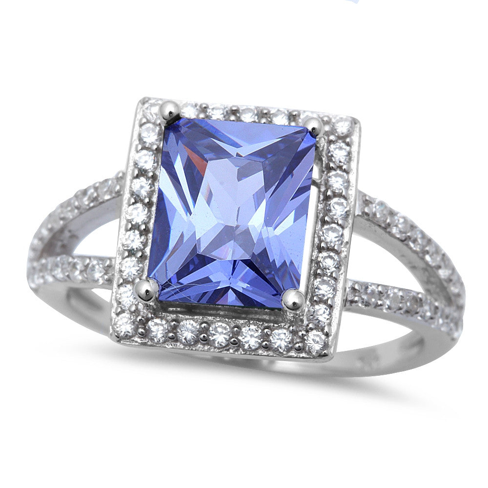 Sonara Jewelry - Sterling Silver Radiant Cut Tanzanite Ring with Cubic ...