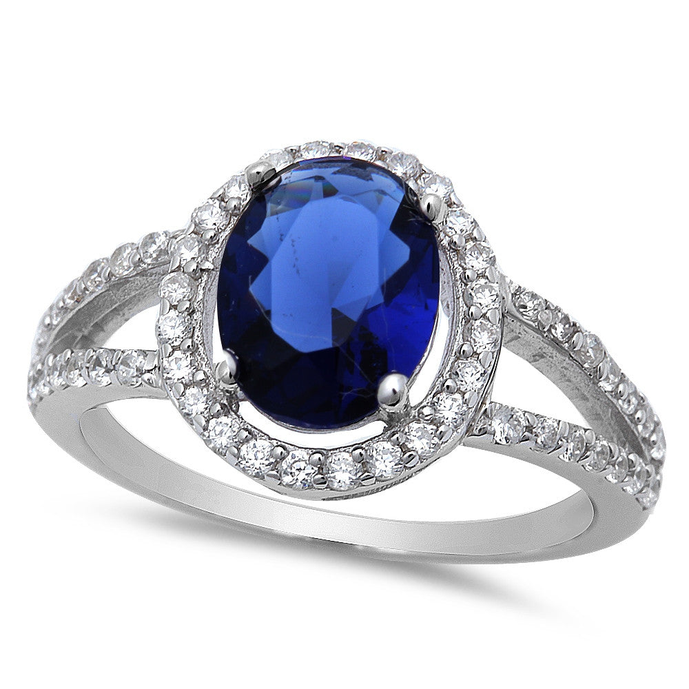 Women's Sterling Silver Blue Sapphire Ring with Cubic Zirconias