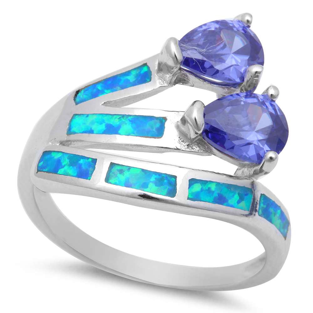 Tanzanite & Blue Opal New Design .925 Sterling Silver Ring Sizes 6-9