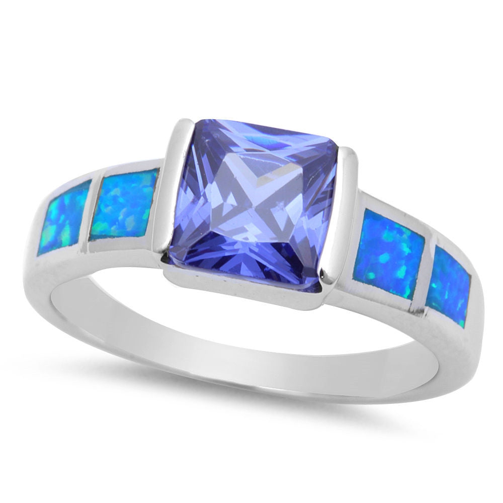 .925 Sterling Silver Marquise Tanzanite, Blue Opal & Cz