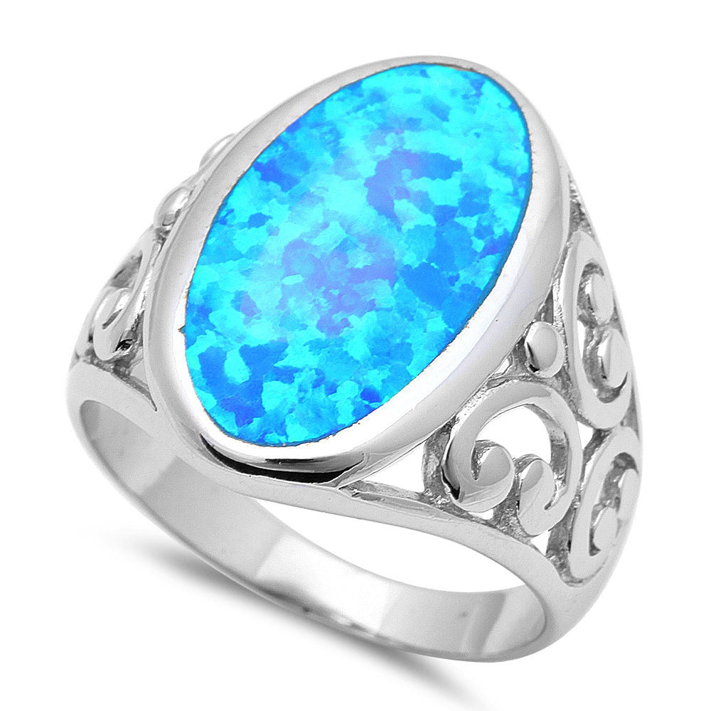 Blue Fire Opal Design .925 Sterling Silver Ring Sizes 6-10