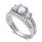 2ct 3 Round CZ Stone Engagement Set .925 Sterling Silver Ring Sizes 5-10