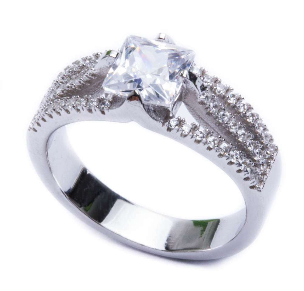2.50ct Square & Cz .925 Sterling Silver Ring Sizes 5-9