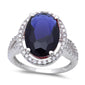 6ct Oval Cut Blue Sapphire & Cz .925 Sterling Silver Ring Sizes 7-9