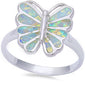 White Fire Opal Butterfly .925 Sterling Silver Ring Sizes 6-9