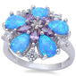 Blue Fire Opal, Amethyst, & Cz Flower .925 Sterling Silver Ring Sizes 6-9