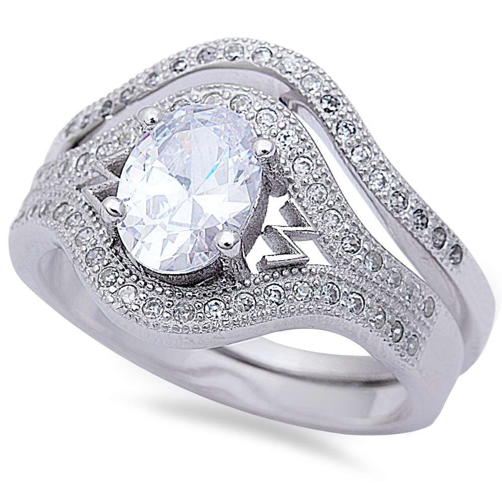 2CT Oval & Pave Cz 2 Ring Wedding Set .925 Sterling Silver Ring Sizes 5-10