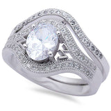 2CT Oval & Pave Cz 2 Ring Wedding Set .925 Sterling Silver Ring