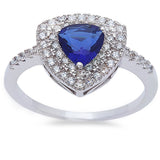 Trillion Shape Blue Sapphire & Cz Fashion .925 Sterling Silver Ring Sizes 5-11