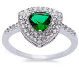 Trillion Shape Green Emerald & Cz Fashion .925 Sterling Silver Ring