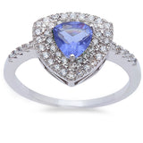 Trillion Shape Tanzanite & Cz Fashion .925 Sterling Silver Ring