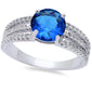 Round Blue Sapphire & Cz Fashion .925 Sterling Silver Ring Sizes 6-9