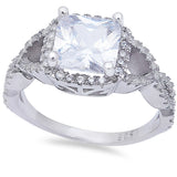Princess Shape White Cz w/ Infinity Band .925 Sterling Silver Ring Sizes 6-9