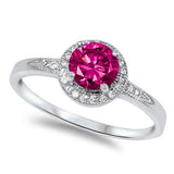Halo Ruby & Cz Fashion .925 Sterling Silver Ring Sizes 4-12