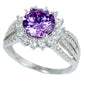 Halo Style Amethyst & Cz Fashion .925 Sterling Silver Ring Sizes 5-10