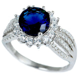 Halo Style Blue Sapphire & Cz Fashion .925 Sterling Silver Ring Sizes 5-10