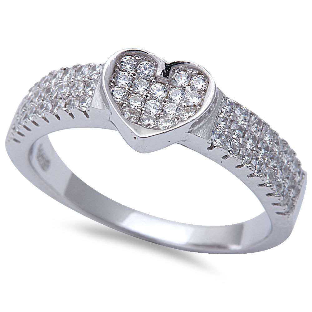 Fine! .75CT Micro Pace Cz Heart .925 Sterling Silver Ring Sizes 5-9